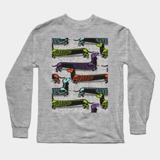 Spooktacular long dachshunds skeleton // light grey background multicoloured dog bones Long Sleeve T-Shirt